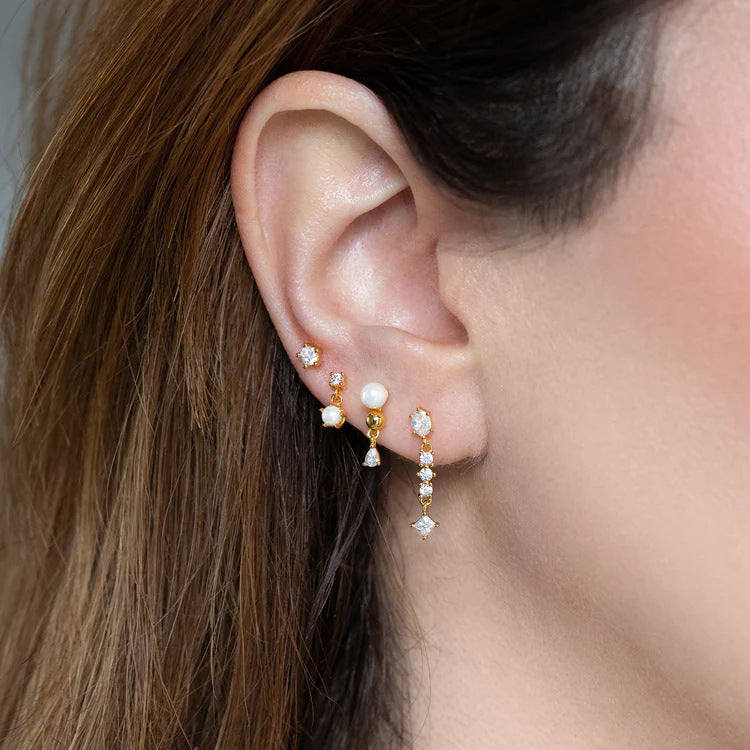 18K Gold Ear Bone Nail Tassel Earrings Suit Simple