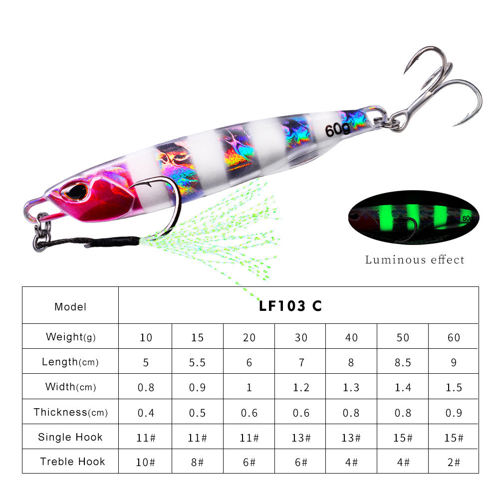 Luya Bait Submerged Tossing Lure Iron Plate Luminous Fish Lead With Treble Hook