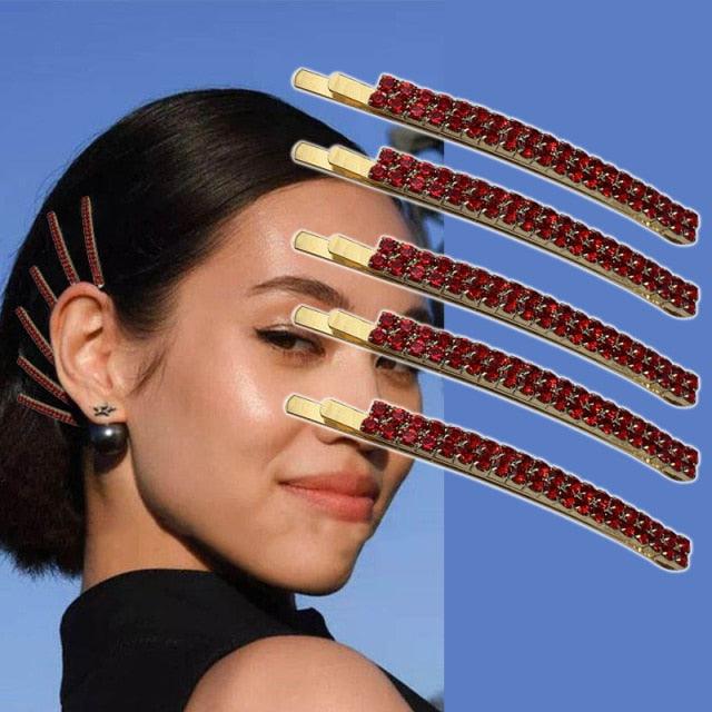 5PCS Fashion Bling Crystal Rhinestones Hair Clips Women Hairpins Metal Barrettes Hair Styling Tools Accessories Headdress Gorgeous Hair Accessories For Women