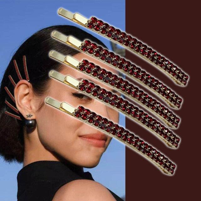 5PCS Fashion Bling Crystal Rhinestones Hair Clips Women Hairpins Metal Barrettes Hair Styling Tools Accessories Headdress Gorgeous Hair Accessories For Women