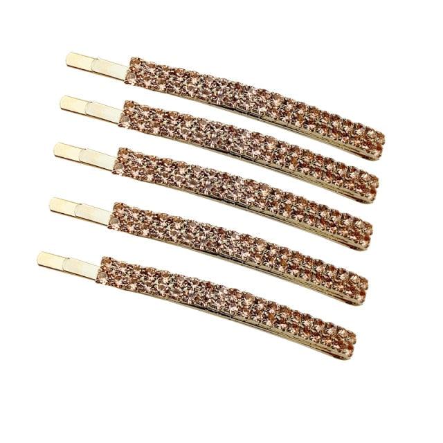5PCS Fashion Bling Crystal Rhinestones Hair Clips Women Hairpins Metal Barrettes Hair Styling Tools Accessories Headdress Gorgeous Hair Accessories For Women