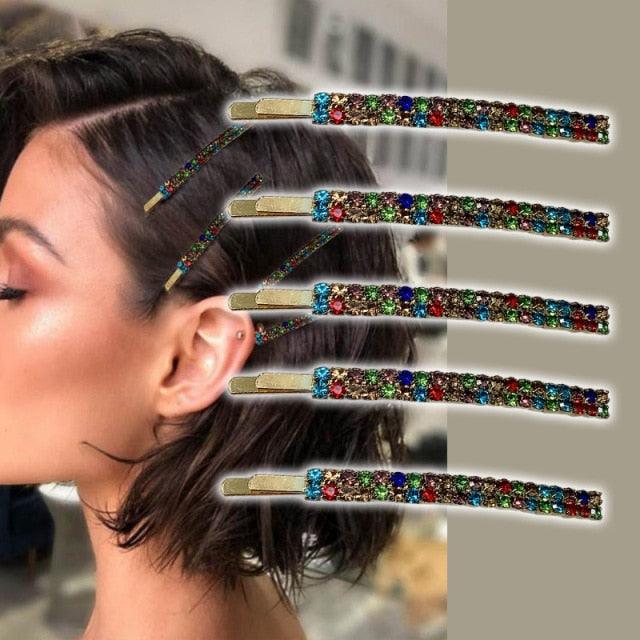 5PCS Fashion Bling Crystal Rhinestones Hair Clips Women Hairpins Metal Barrettes Hair Styling Tools Accessories Headdress Gorgeous Hair Accessories For Women