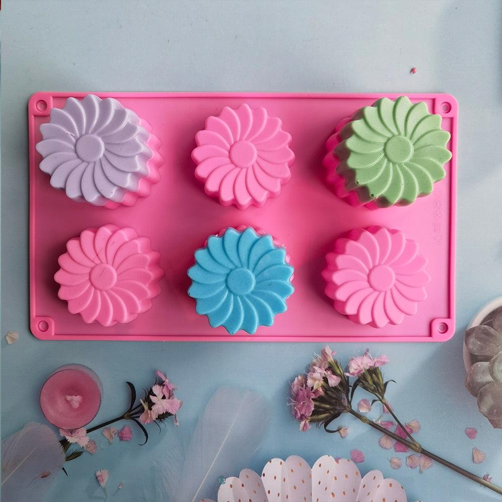 6 Holes Flower Shaped Silicone Mold Sunflower Flower Form Fondant Molds Handmade Soap Baking Crafts Cake Mould Decoration Tools Silicone Flower Shape Soap Molds