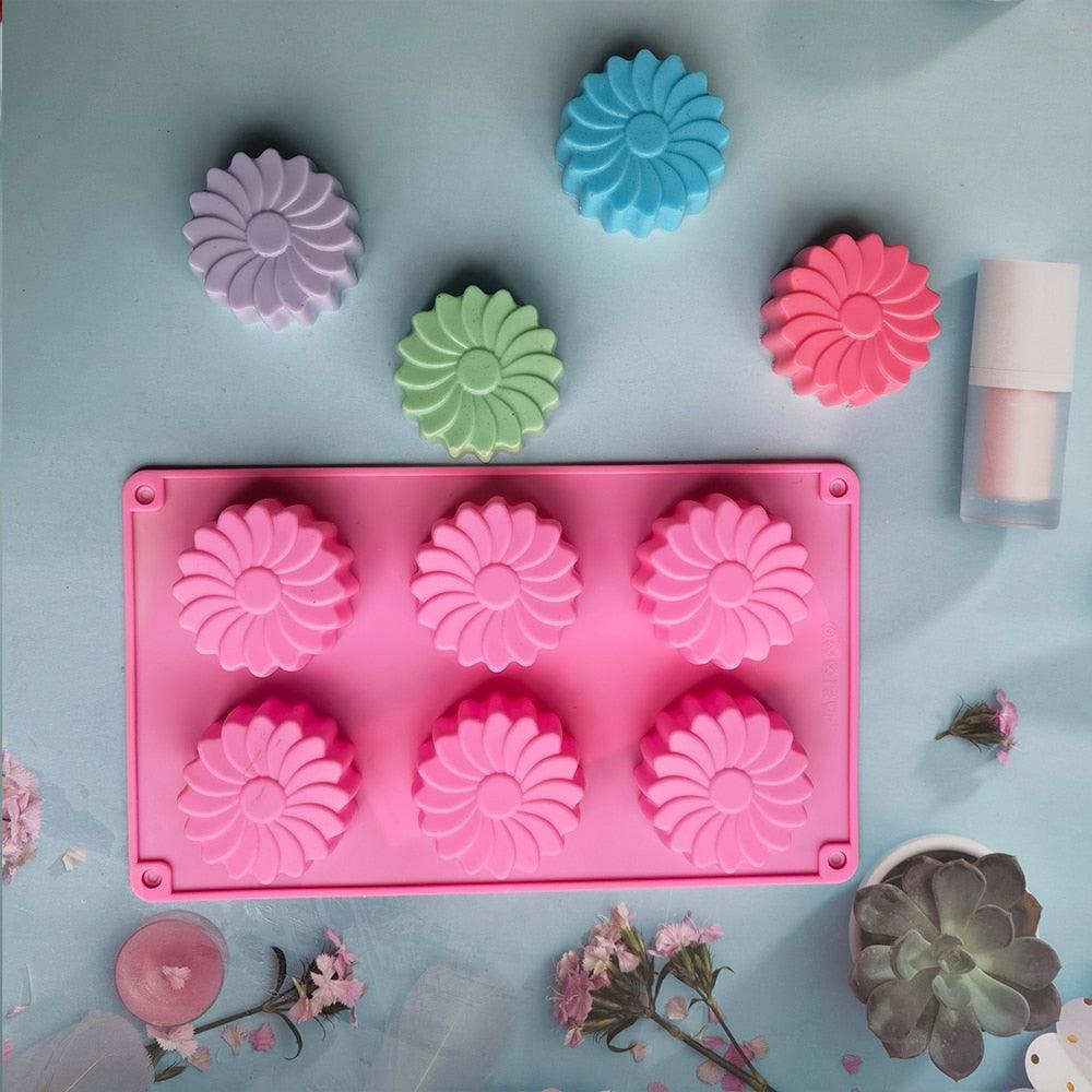 6 Holes Flower Shaped Silicone Mold Sunflower Flower Form Fondant Molds Handmade Soap Baking Crafts Cake Mould Decoration Tools Silicone Flower Shape Soap Molds