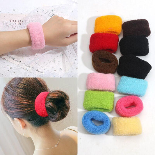 6/12 Pcs Women Girl Cute Knitting Solid Scrunchies Rubber Band Children Soft Elastic Hair Bands Colorful Large Hair Ties, Strong Elastic Hair Bobbles for Ponytail Holder Sweet Hair Accessories Set