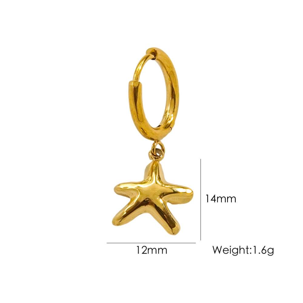 Single Summer Marine Elements Series Stainless Steel 14K Gold Pendant Earrings Tropical Beach Wind Starfish