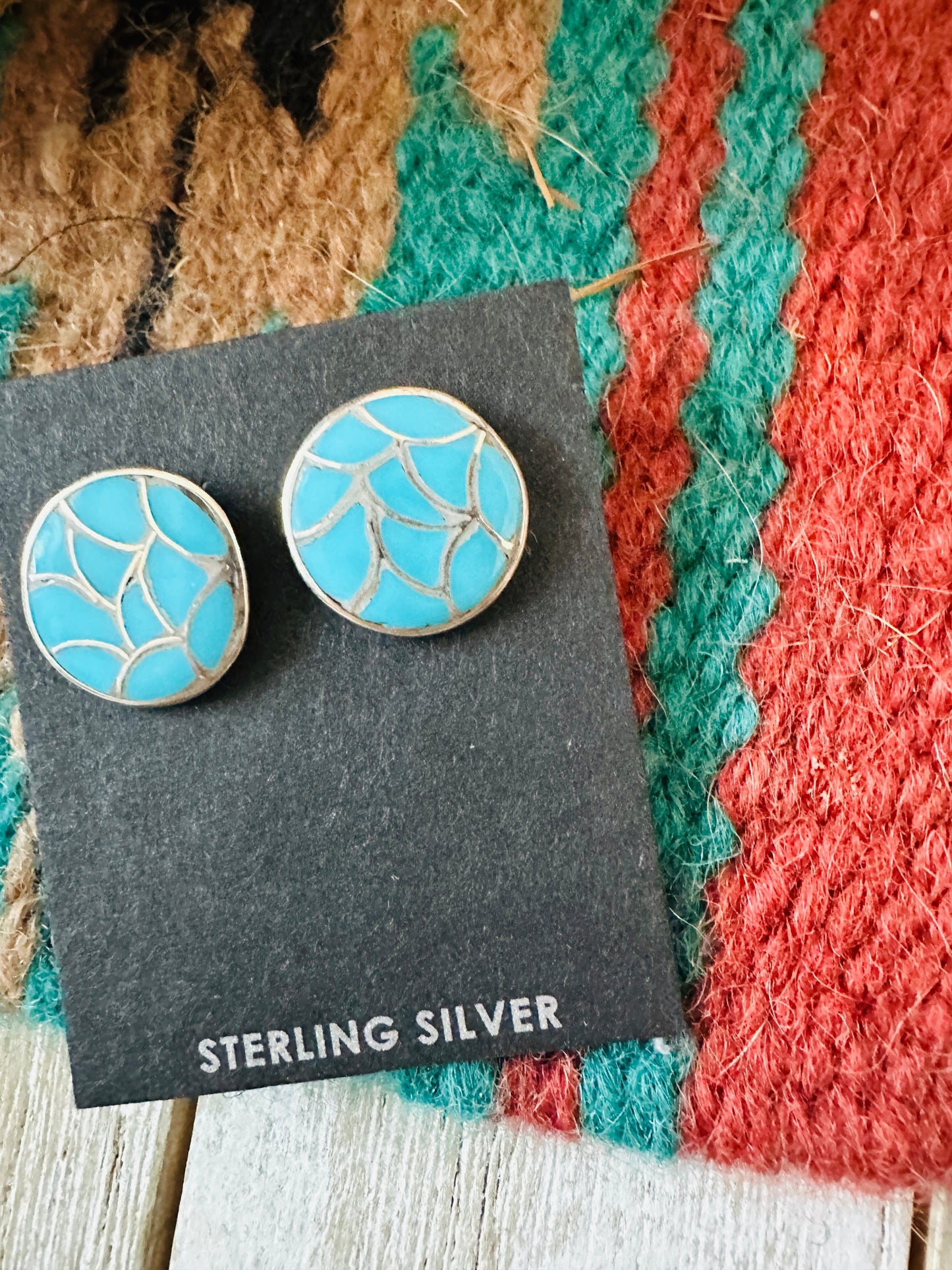 Handcrafted Turquoise & Sterling Silver Inlay Post Earrings