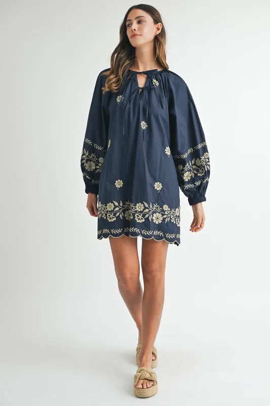 Embroidered Long Sleeve Peasant Mini Dress For Women – Embroidered Mini Dress, Long Sleeve Peasant Dress, Bohemian Dress, Casual Peasant Dress, Timeless Elegance Dress