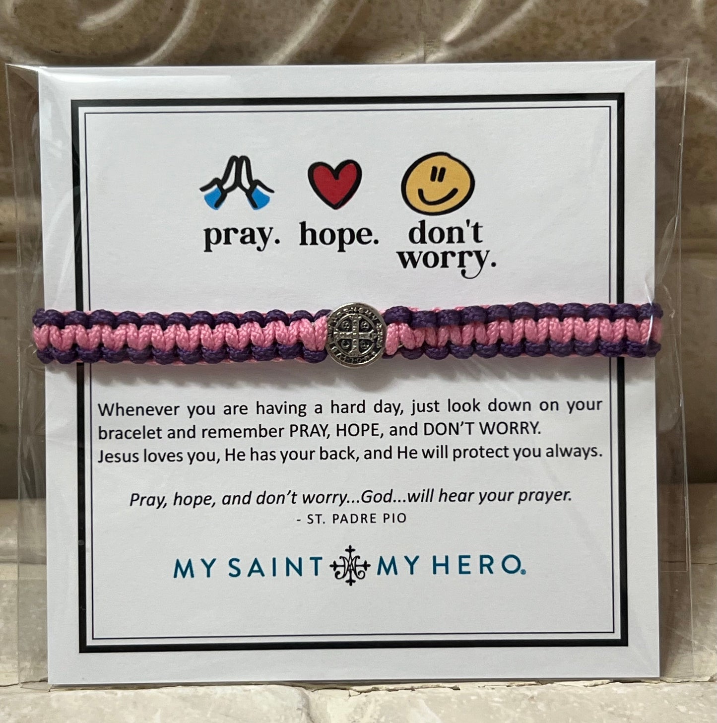 Pray. Hope. Don't Worry. Bracelet for Kids (Pink and Purple)