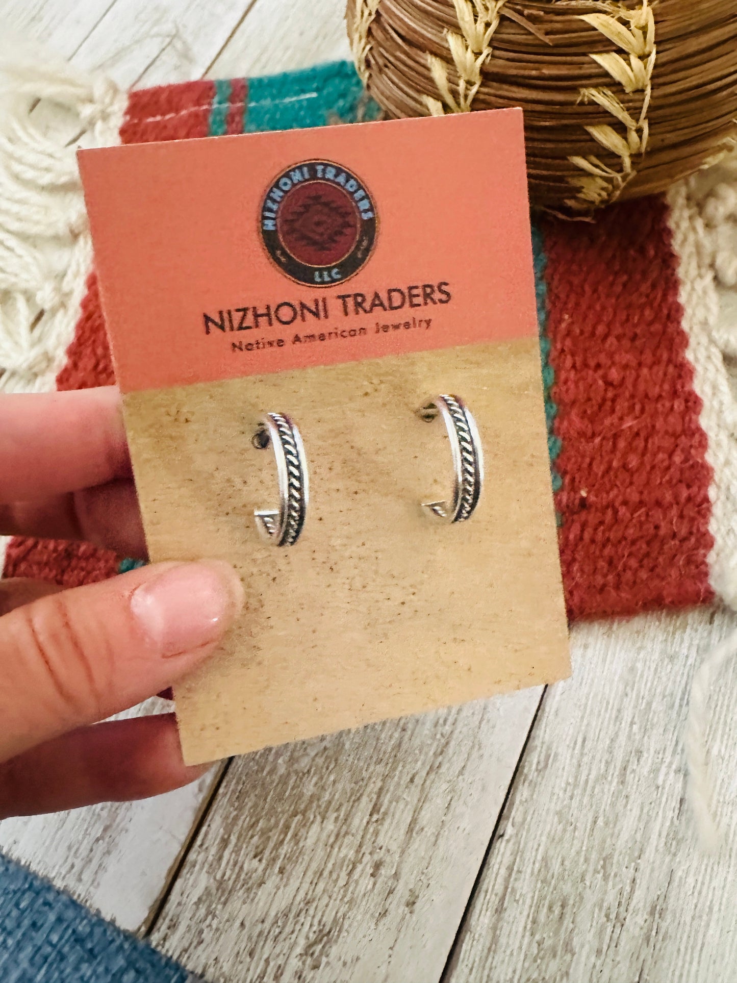 Handcrafted  Hand Stamped Sterling Silver Hoop Earrings