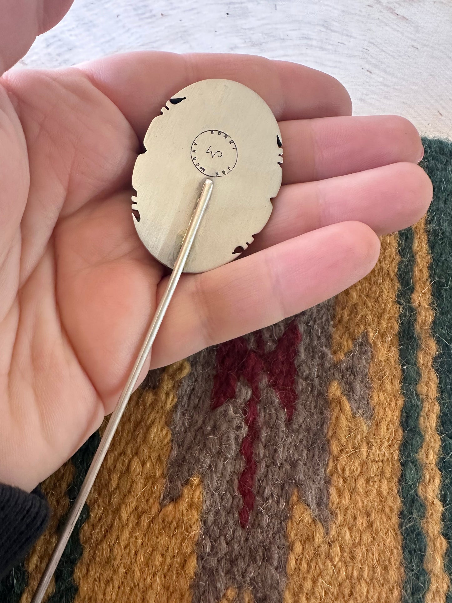 Handcrafted White Buffalo & Sterling Silver Hair Pin Signed