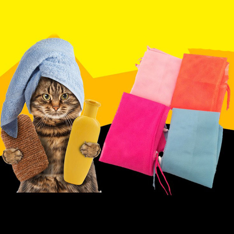 Pet Soft Cat Grooming Bag Adjustable Multifunctional Polyester Cat Washing Shower Mesh Bags Pet Nail Trimming Bags