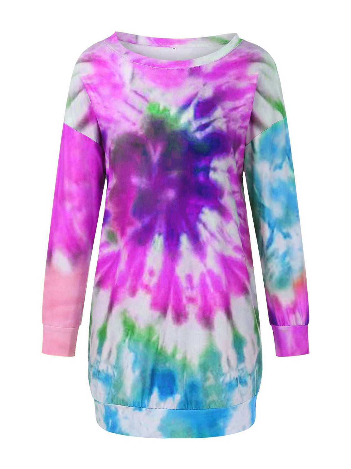 Full Size Tie-Dye Round Neck Long Sleeve Dress Trendy & Comfortable Casual Dress for Women