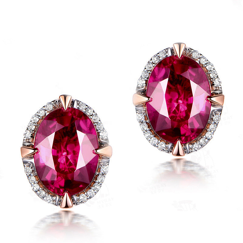 Women's Full Diamond Four-claw Ruby Earrings