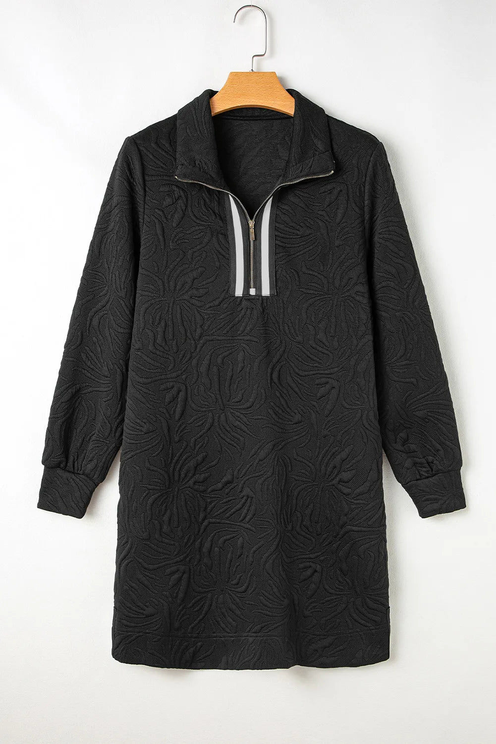 Classic Textured Zip Mini Dress Trendy Long Sleeve Dress for Women Modern Dress