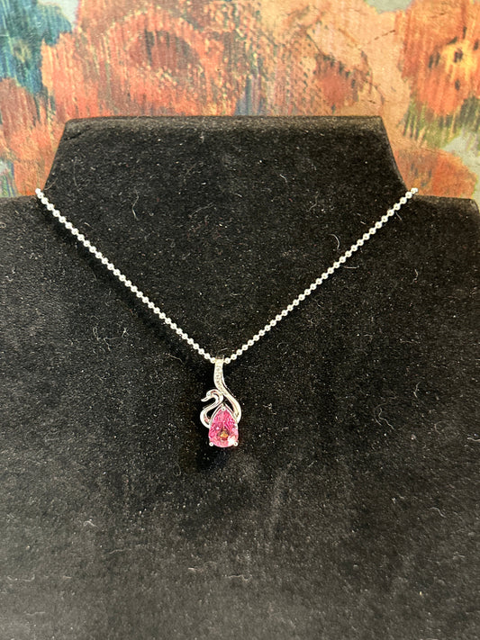 Pink Topaz Teardrop Swan Necklace
