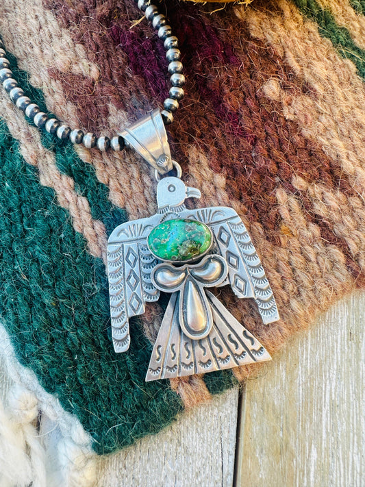 Handcrafted Sterling Silver & Turquoise Thunderbird Pendant by Leroy James