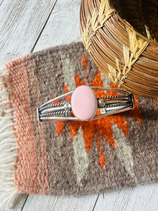 Handcrafted Queen Pink Conch Shell & Sterling Silver Cuff Bracelet