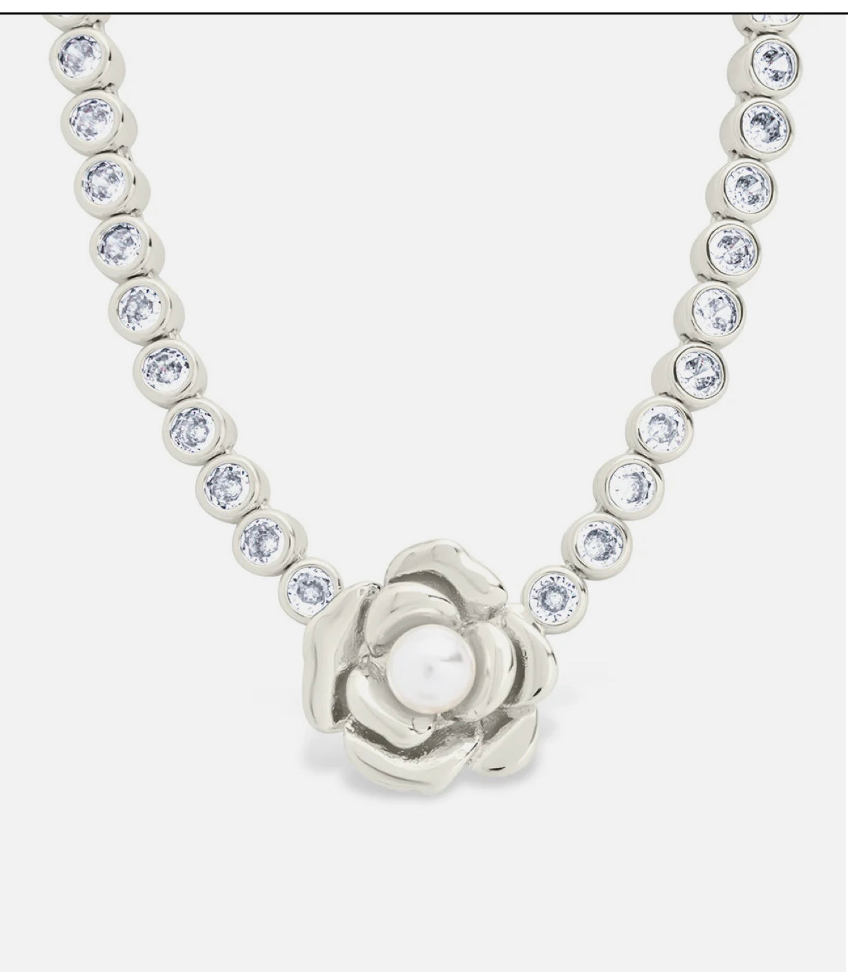 Rosa Pearl Flower CZ Tennis Necklace
