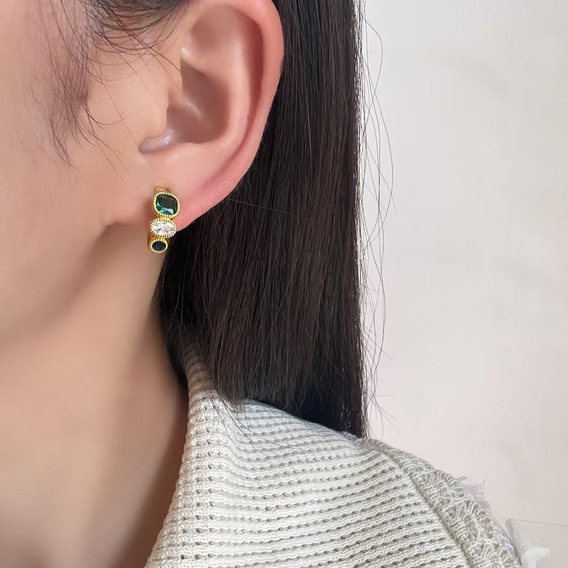 French Contrast Emerald Zircon Earrings