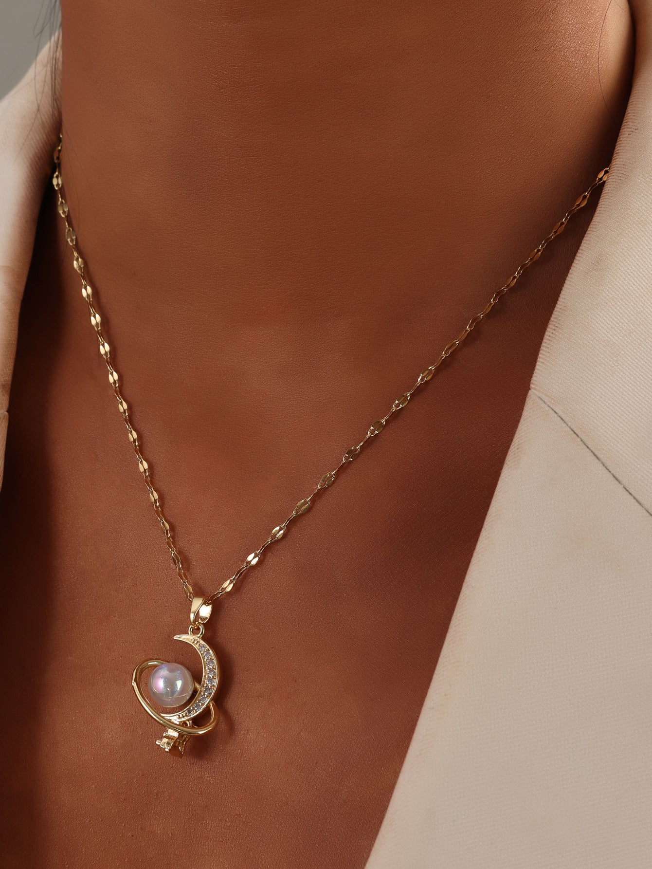 Korean Version Of New Tassel Planet Necklace, Women's Light Luxury Star Moon Inlaid With Pearls, High-end Collarbone Chain