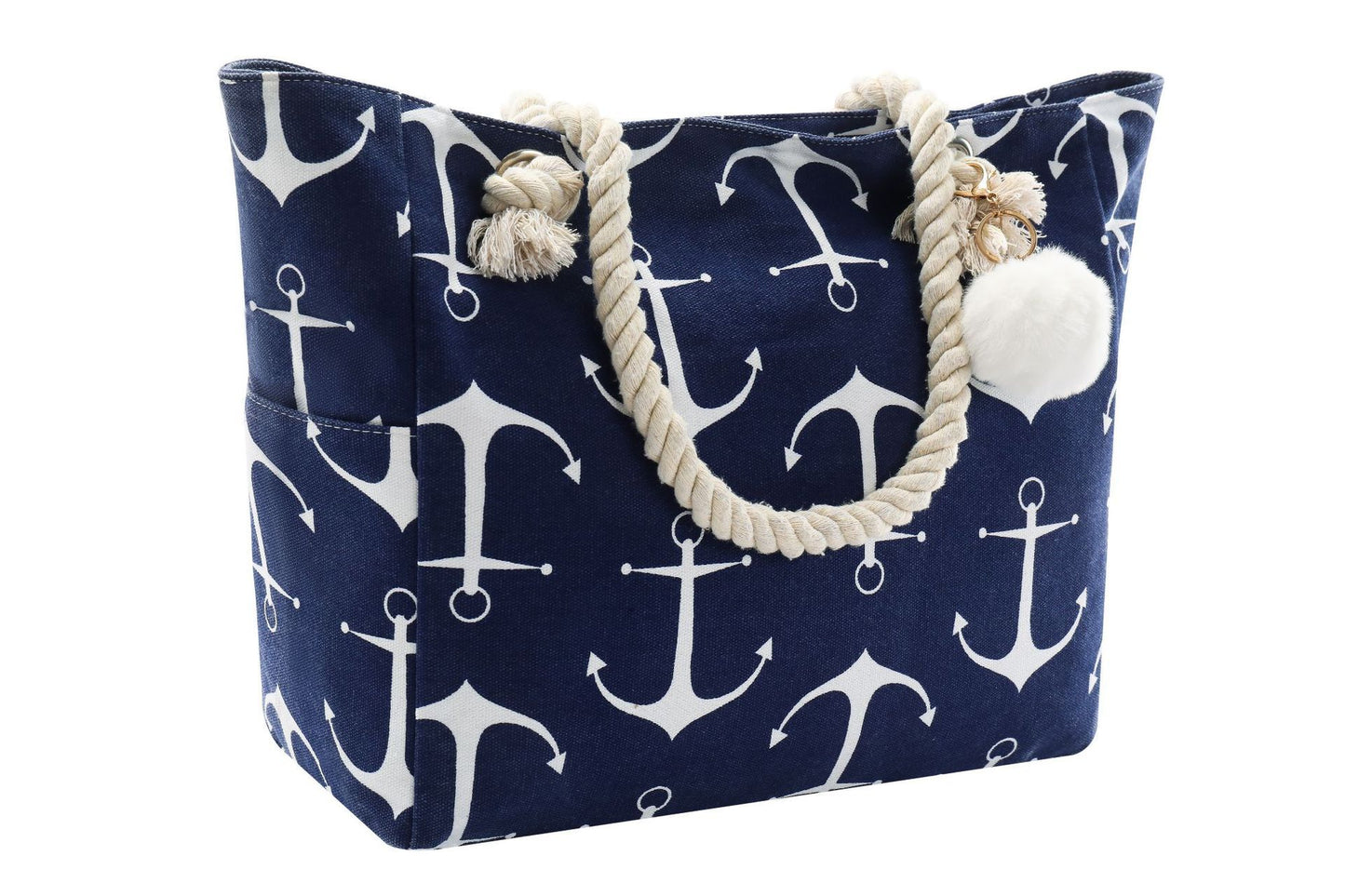 Navy Blue Boat Hair Ball Anchor Canvas Beach Travel