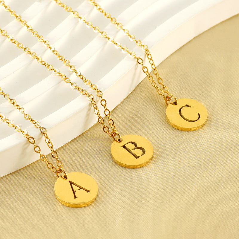 Titanium Steel No Fading 26 English Letter Necklace Female INS Personality Hollow Out Temperament 18K