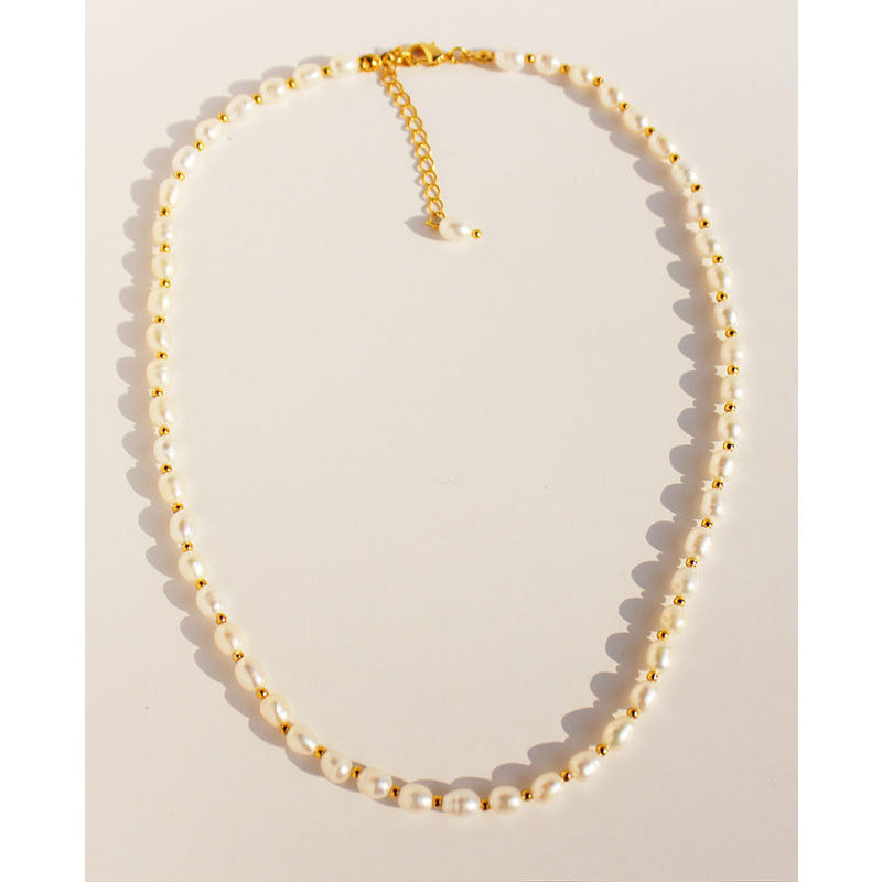 Freshwater Rice Pearls Beaded Collarbone Chain