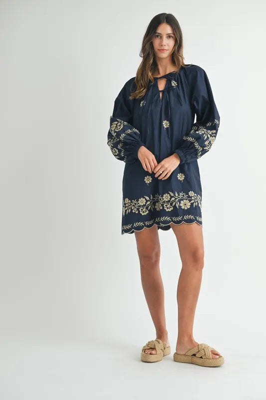 Embroidered Long Sleeve Peasant Mini Dress For Women – Embroidered Mini Dress, Long Sleeve Peasant Dress, Bohemian Dress, Casual Peasant Dress, Timeless Elegance Dress