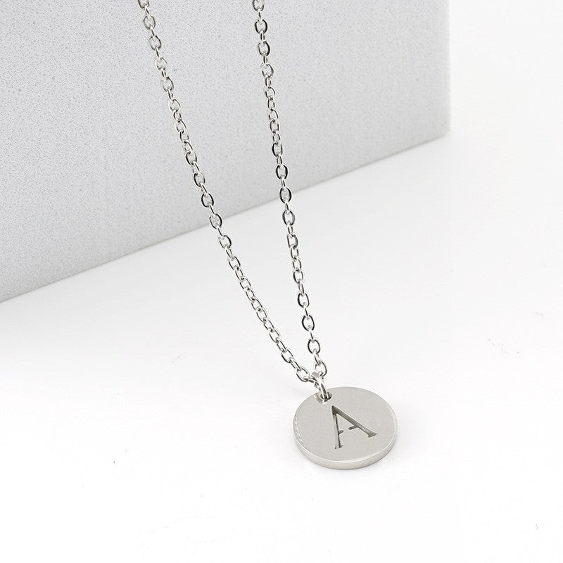 Titanium Steel No Fading 26 English Letter Necklace Female INS Personality Hollow Out Temperament 18K