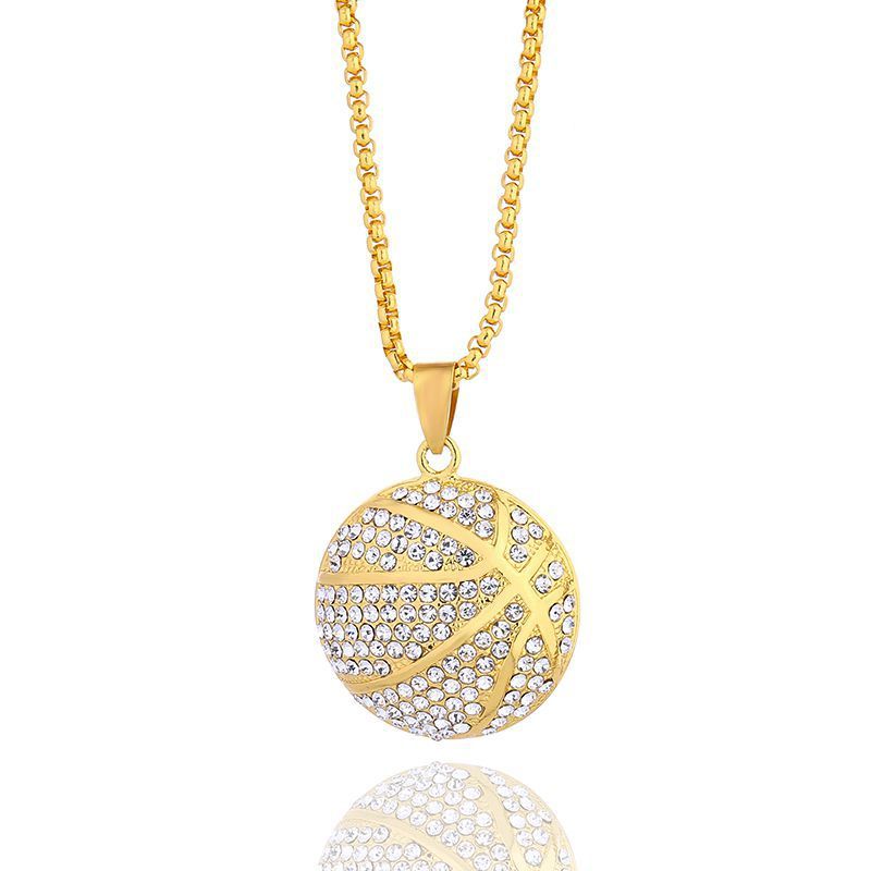 Hip Hop Ornament Gold Diamond Basketball Pendant Necklace