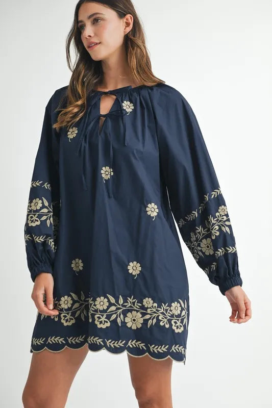 Embroidered Long Sleeve Peasant Mini Dress For Women – Embroidered Mini Dress, Long Sleeve Peasant Dress, Bohemian Dress, Casual Peasant Dress, Timeless Elegance Dress