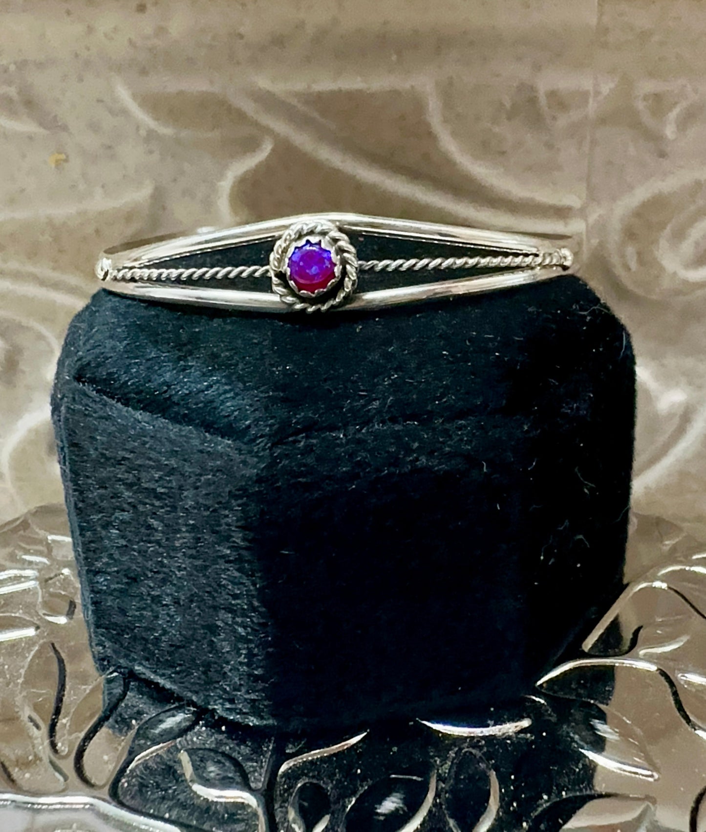 Handcrafted Purple Opal & Sterling Silver Baby Child Cuff Bracelet