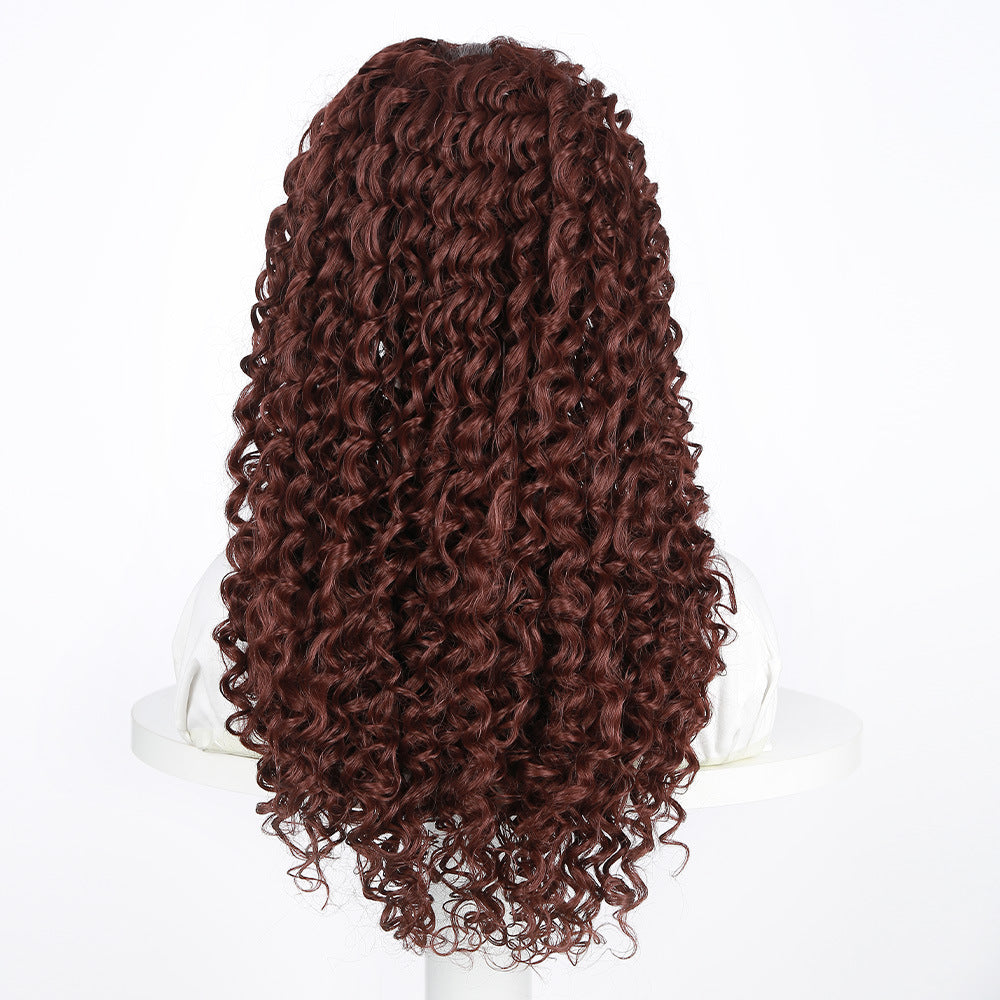 Women's Fashion Front Lace Long Curls Wig Chemical Fiber Head Cover