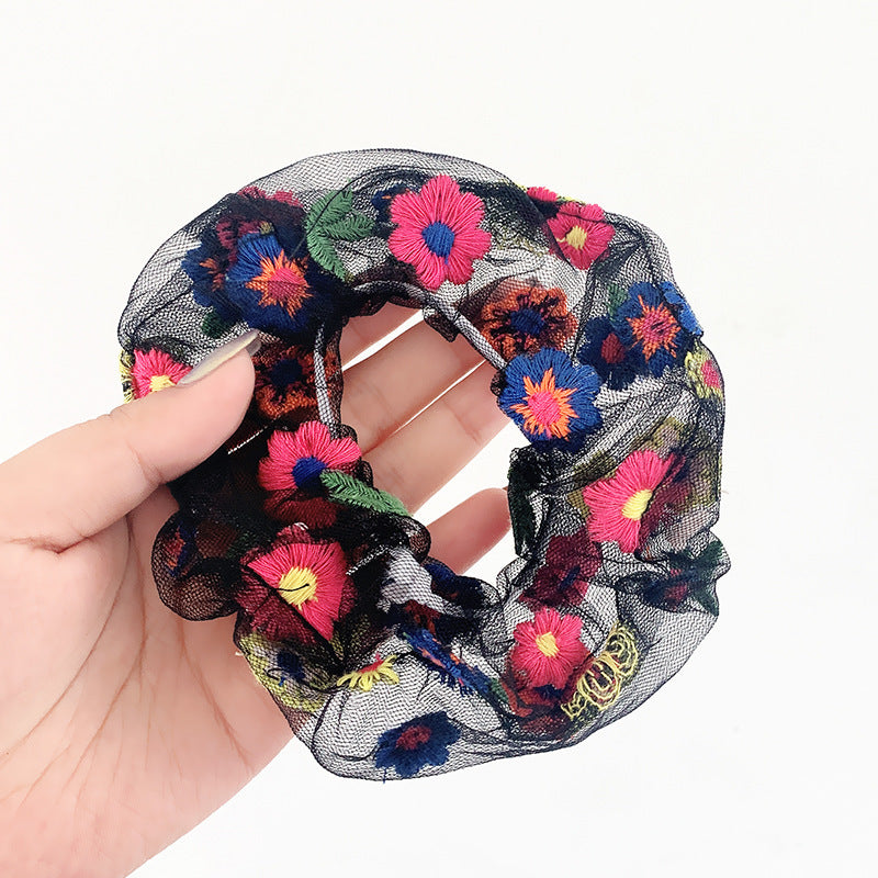 Super Fairy Embroidery Flower Mesh Hair Tie