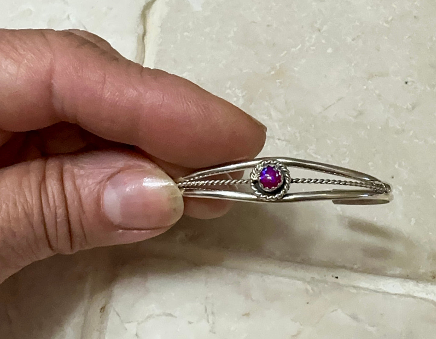 Handcrafted Purple Opal & Sterling Silver Baby Child Cuff Bracelet