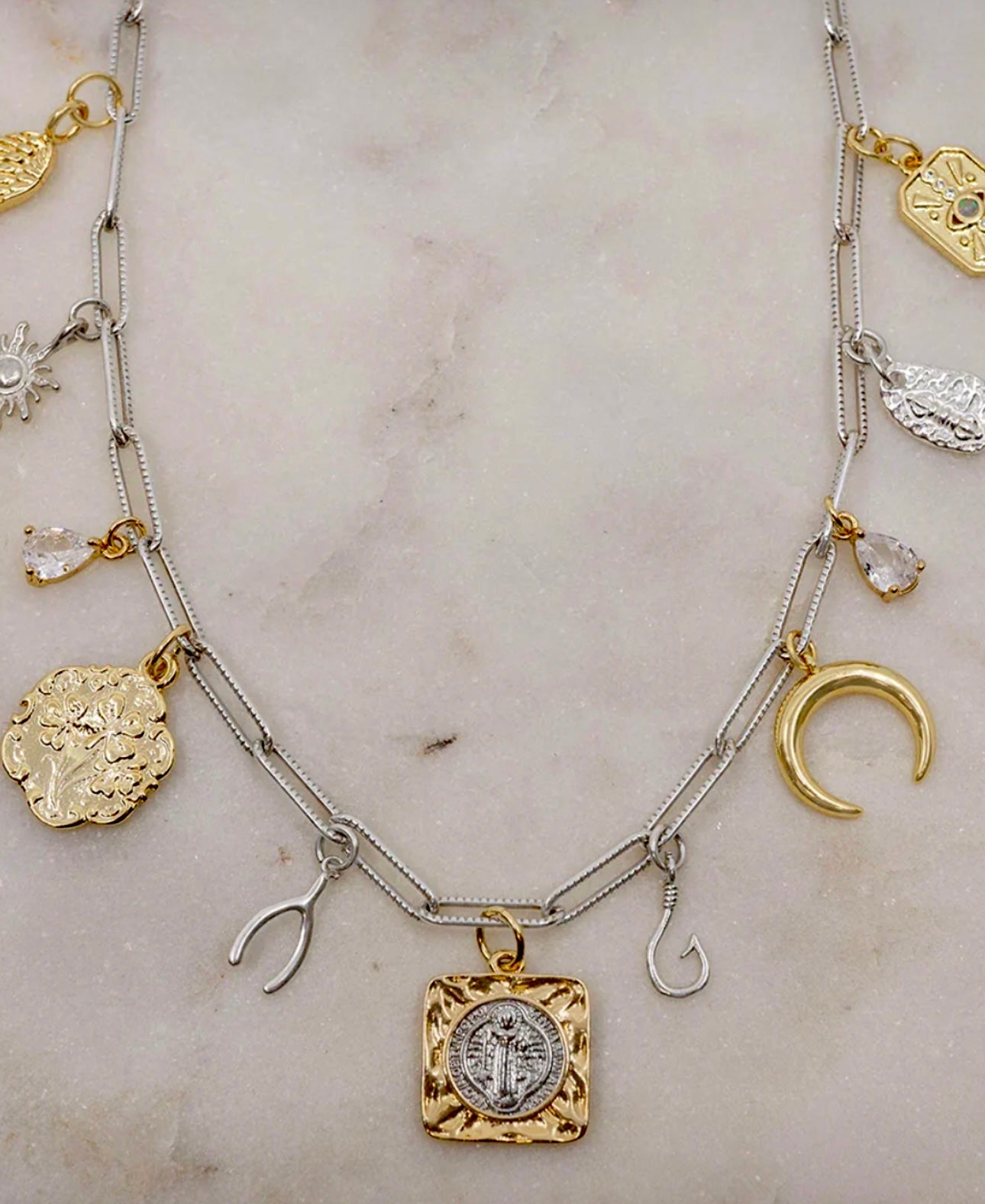 Signs and Symbols Mixed Metals Charm Necklace