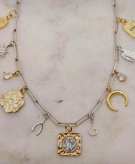 Signs and Symbols Mixed Metals Charm Necklace