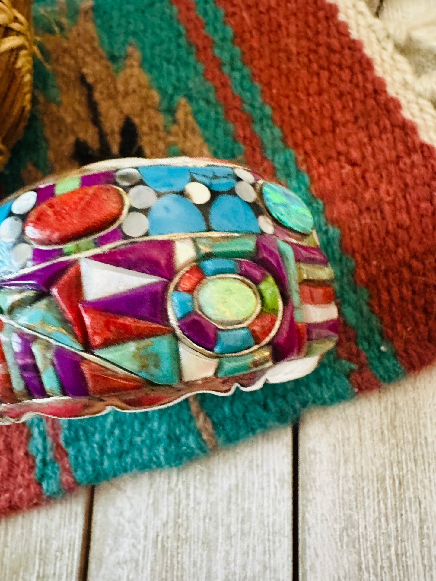 Handmade Sterling Silver Multi Stone Inlay Cuff