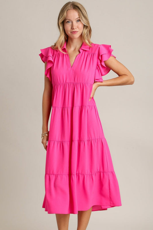 Charming Pink Full Size Ruffle Cap Sleeve Dress Plus Size Elegant & Stylish Girls Dress