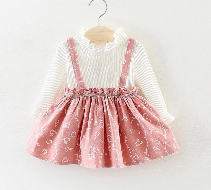 Modern Girls Clothes Sets Cotton Long Sleeves Dot T-shirt and Cat Strap Dress 2Pcs Baby Clothing Dress For Girls and Babies from 6-24months and Girls 3-4years