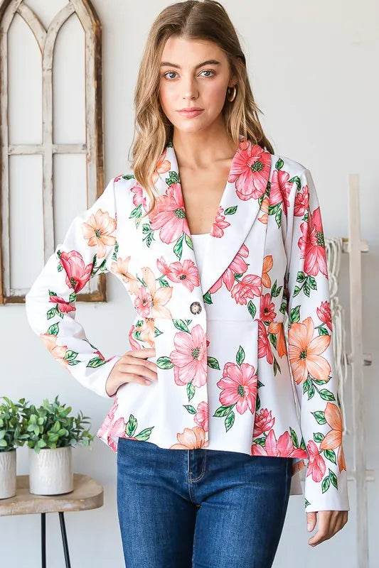 Heimish Full Size Multi Color Floral Blazers with Tunic Plus Size