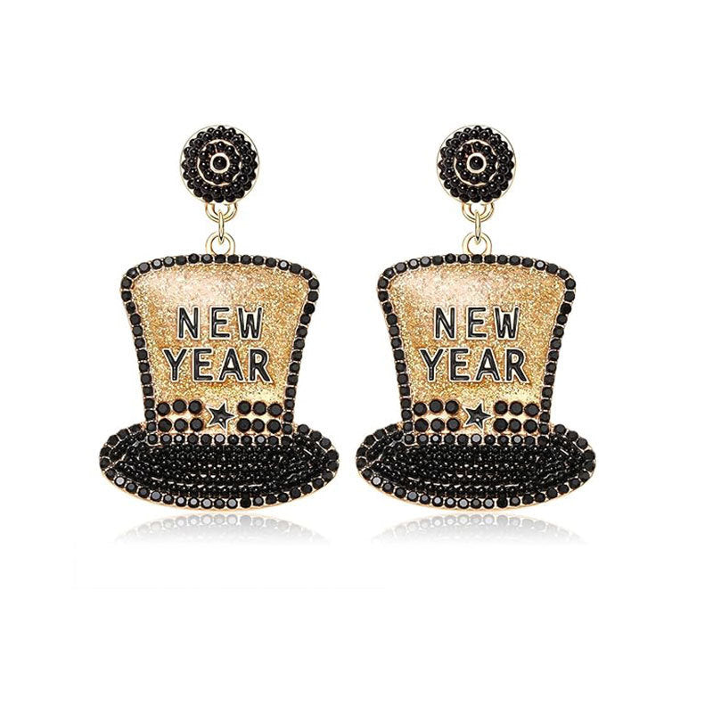 Happy New Year Earring For Women Glitter Rhinestone Star Dangle Earrings Holiday New Year Eve Earrings Festive Party Jewelry Gifts