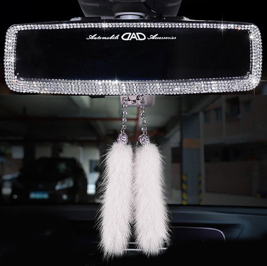 Car Interior Rearview Mirror Decor Charm Crystal Bling Diamond Ornament Rear View Mirror Cover Women Auto Accessories