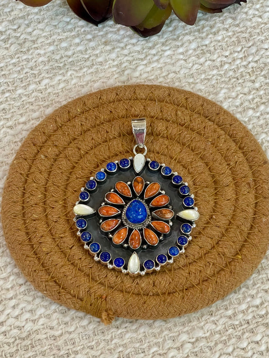 ** 4TH OF JULY ** Handmade Sterling Silver, Lapis Cluster Pendant with Signed Nizhoni