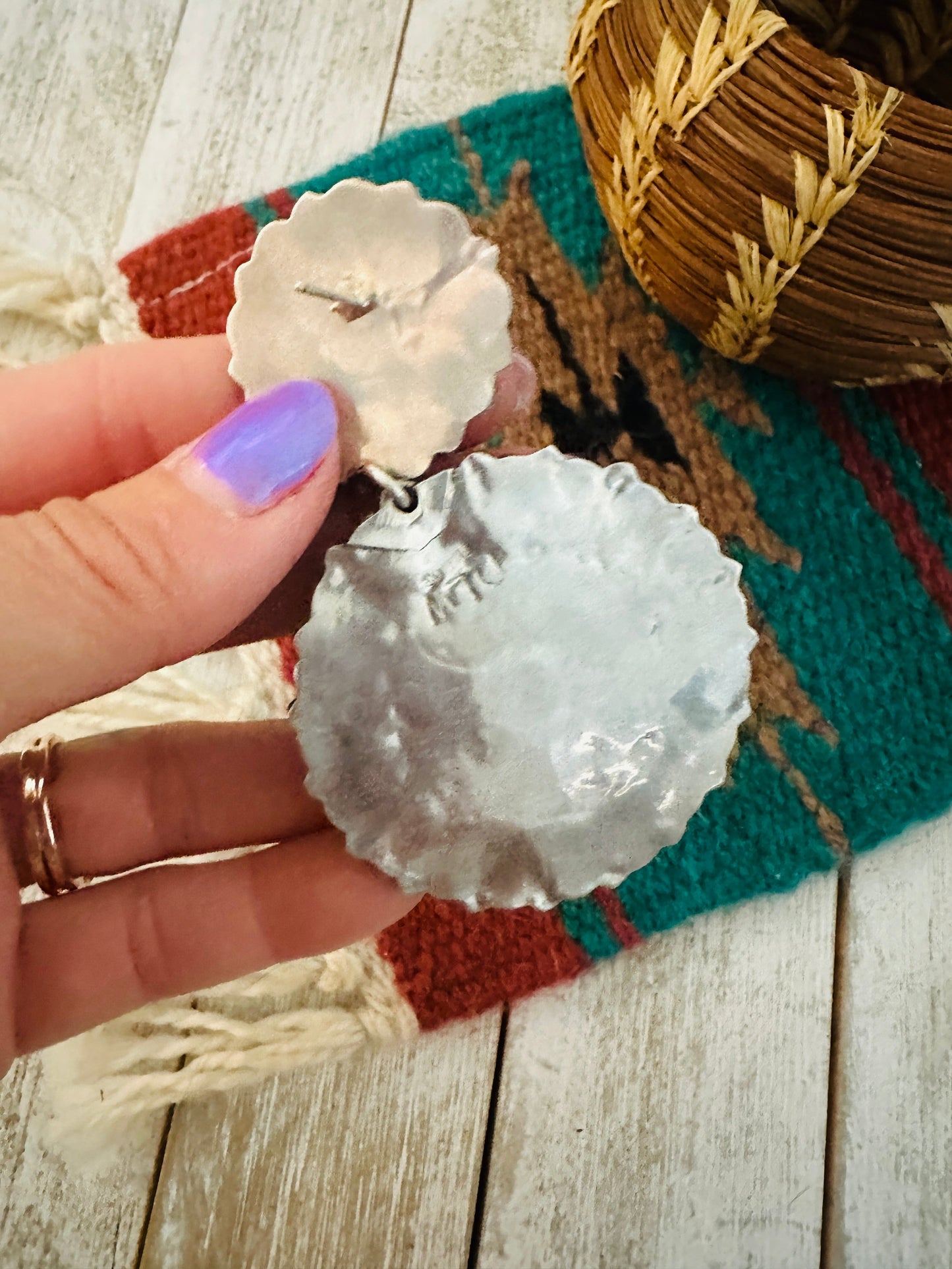 Handcrafted Royston Turquoise & Sterling Silver Cluster Dangle Earrings