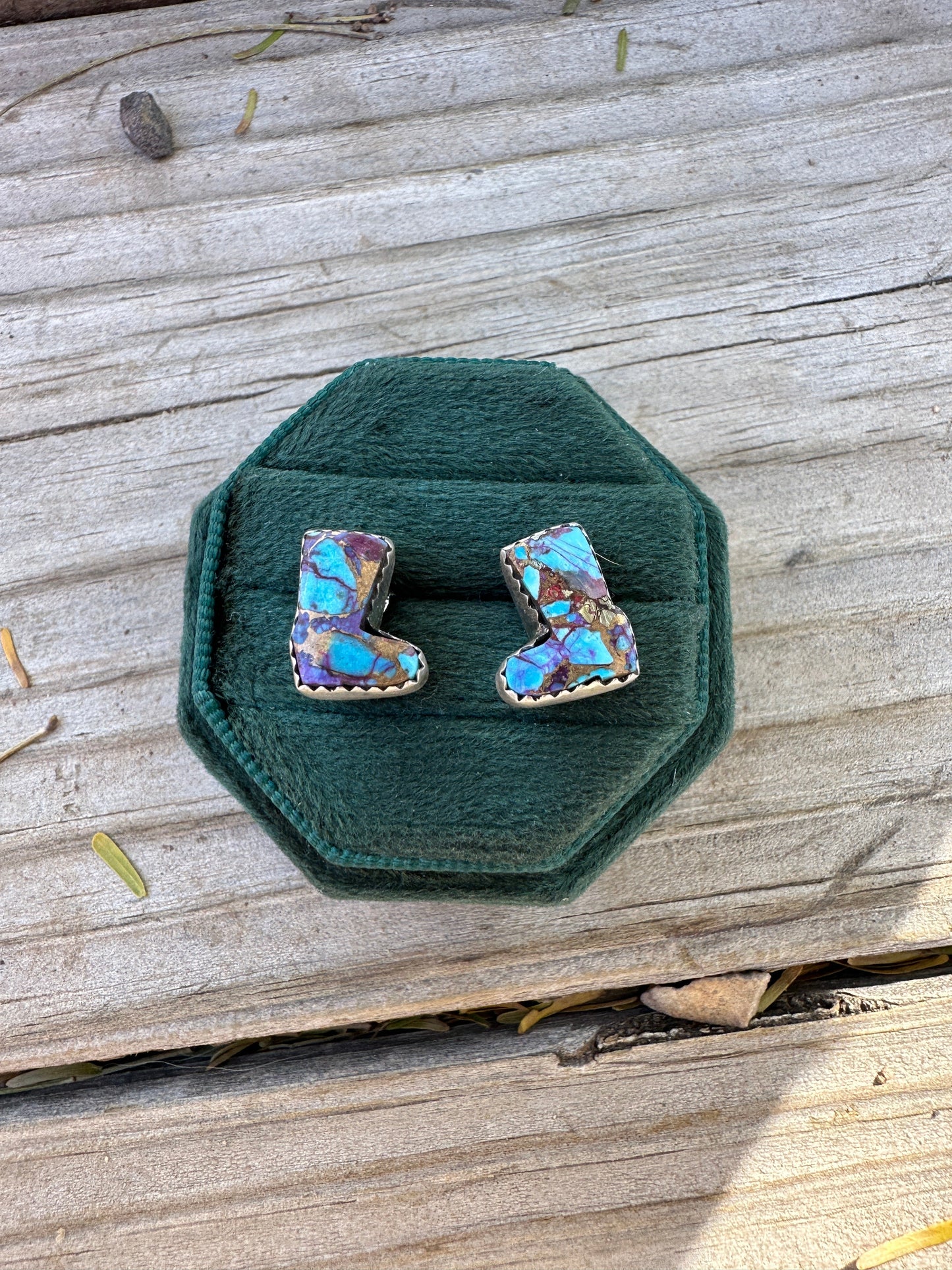 Purple Dream Mojave Sterling Silver Boot Earrings Handmade