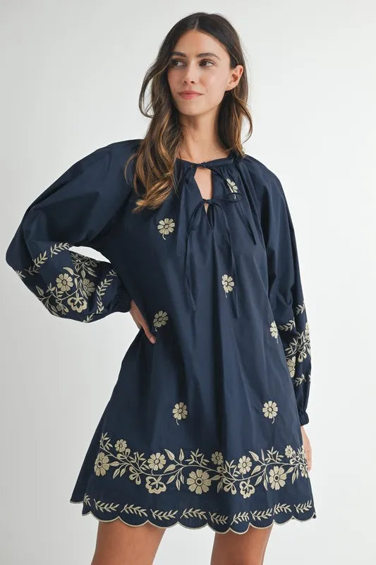 Embroidered Long Sleeve Peasant Mini Dress For Women – Embroidered Mini Dress, Long Sleeve Peasant Dress, Bohemian Dress, Casual Peasant Dress, Timeless Elegance Dress