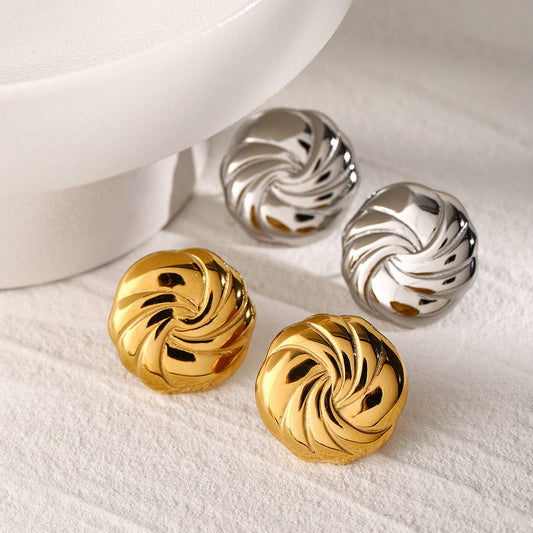 18K Gold Stainless Steel Round Thread Earrings