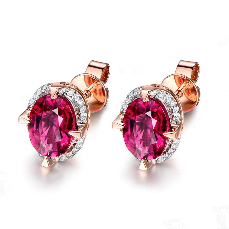 Women's Full Diamond Four-claw Ruby Earrings